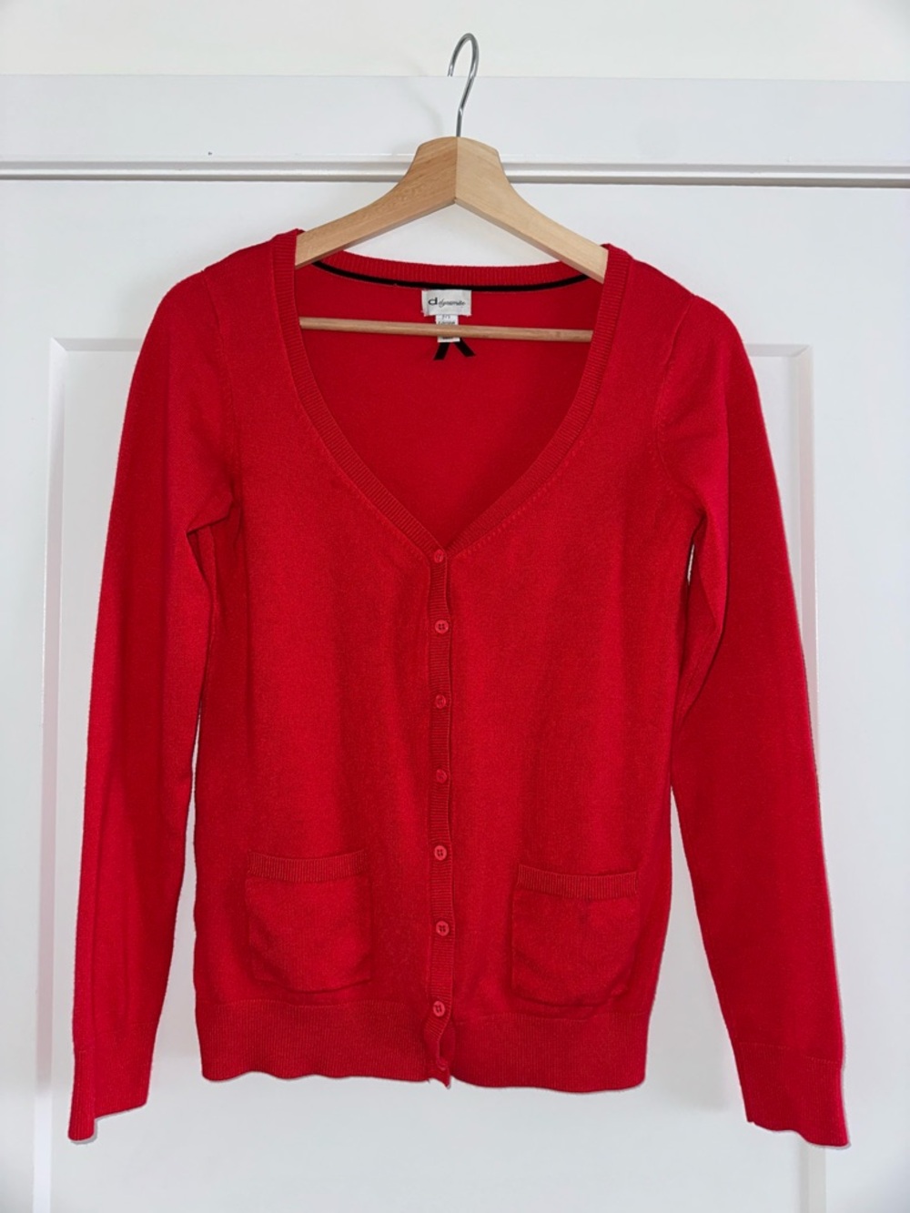 Red Button-Up Cardigan Sweater Size Small Soft Knit Lightweight